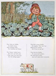 Een kabouter die kool steelt, illustratie voor een gedicht uit 